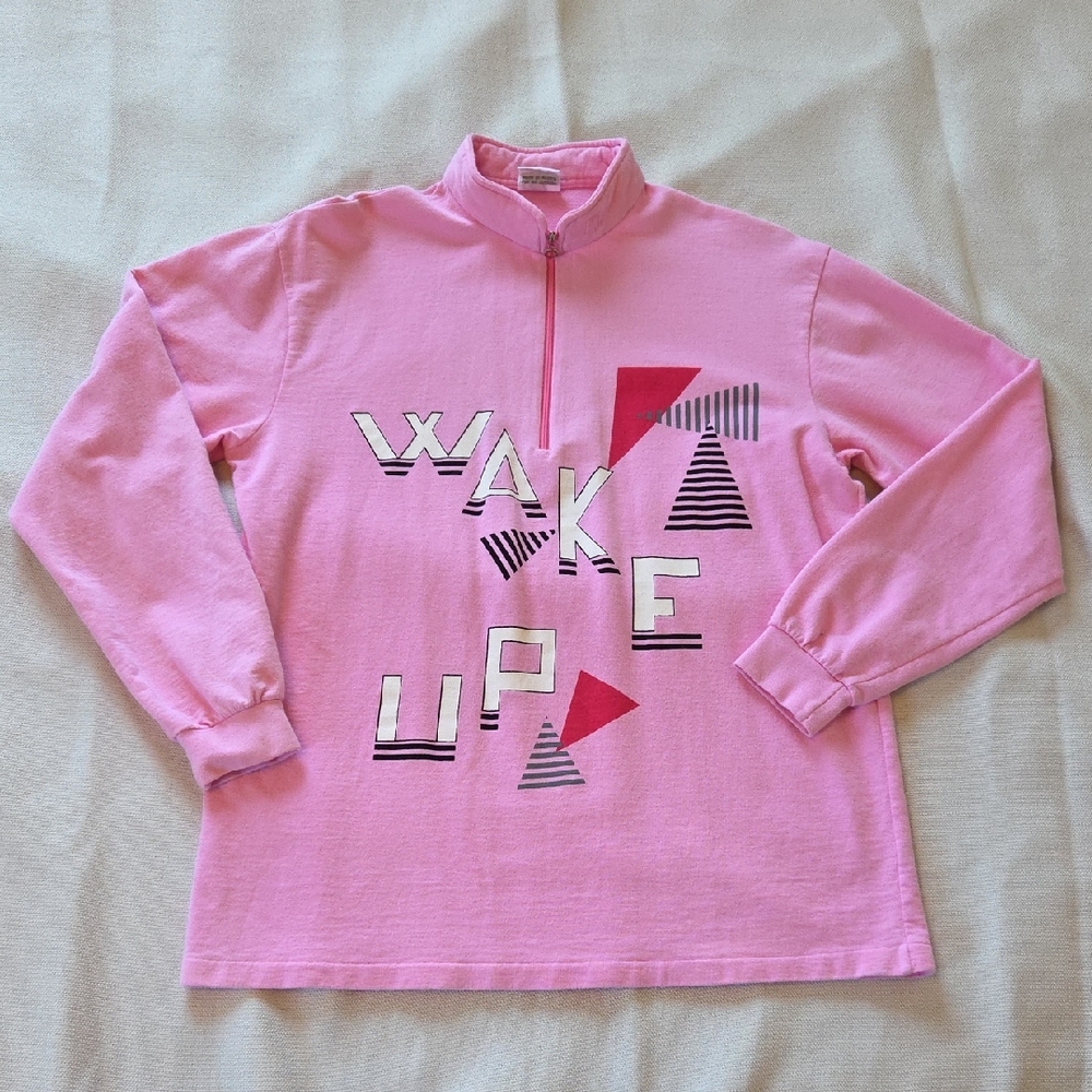 Vintage Mäser Austrian Pink Cotton WAKE UP Zip Cotton Sweater Size A 44 US L 14